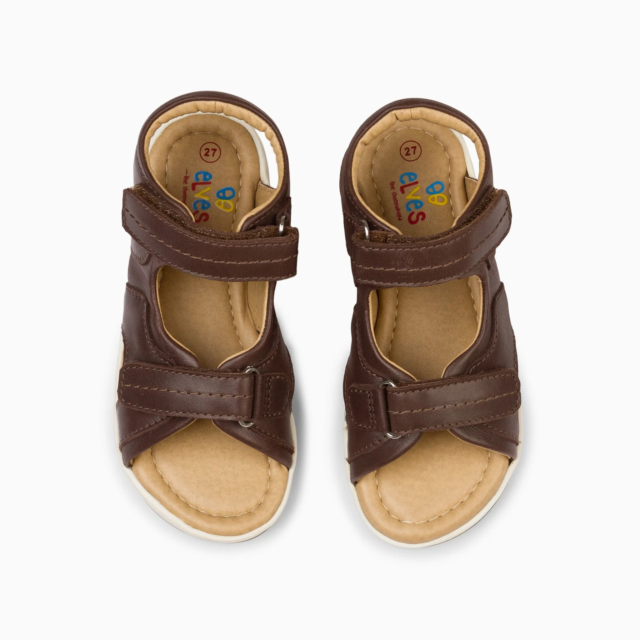 Double Strap Kids Leather Sandals - Chocolate Brown