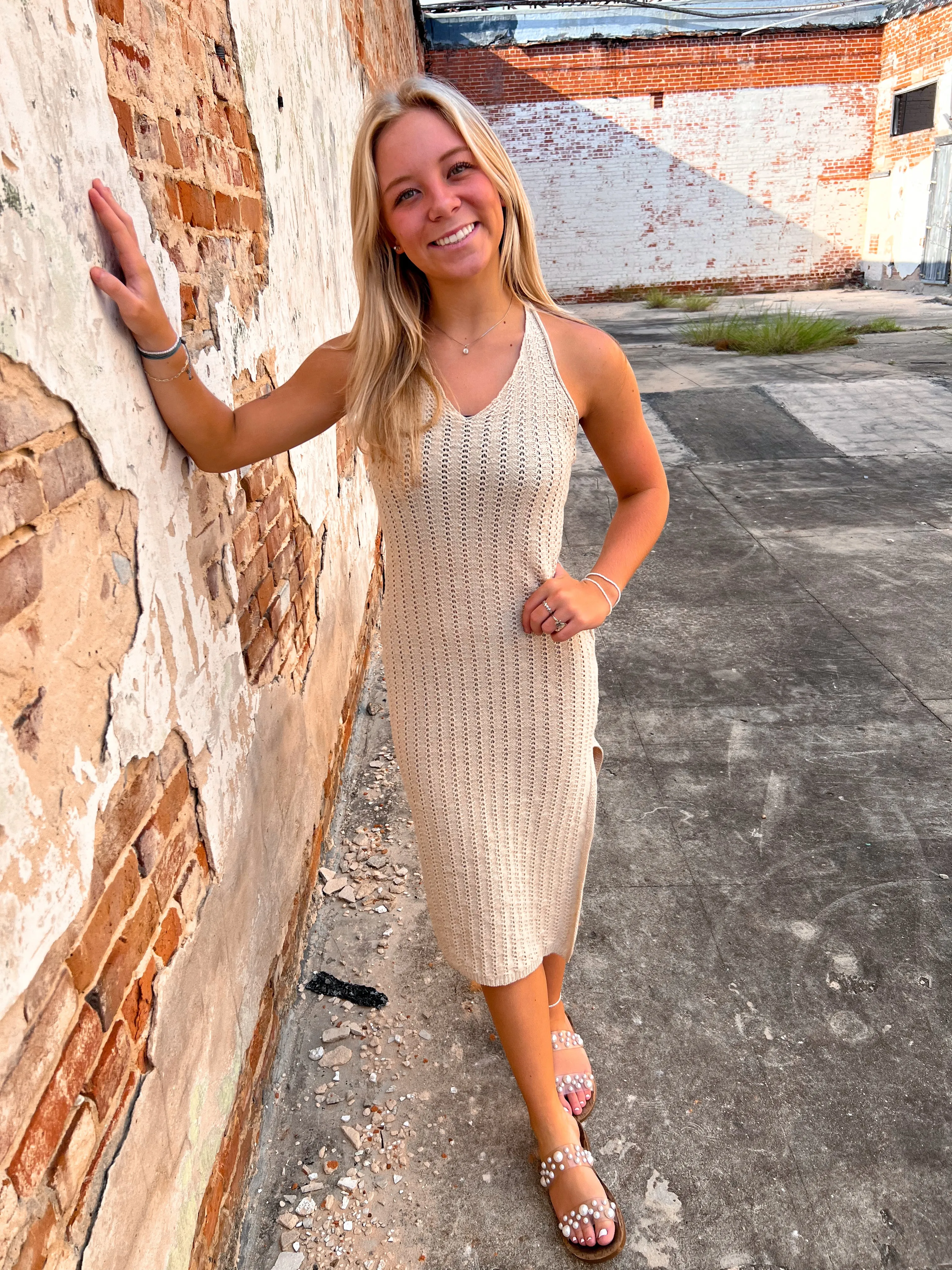 Eliza Halter Neck Sweater Midi Dress