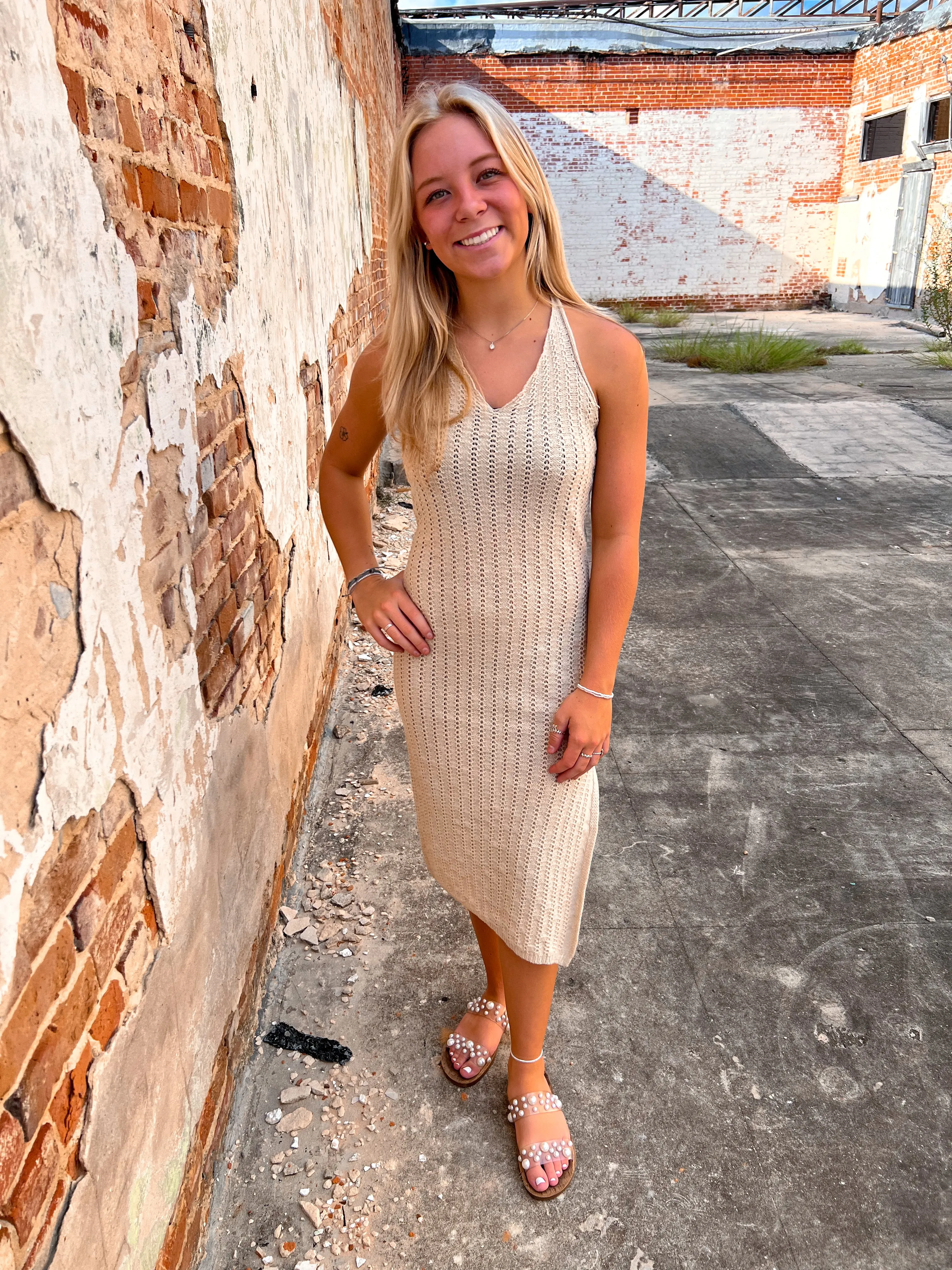 Eliza Halter Neck Sweater Midi Dress