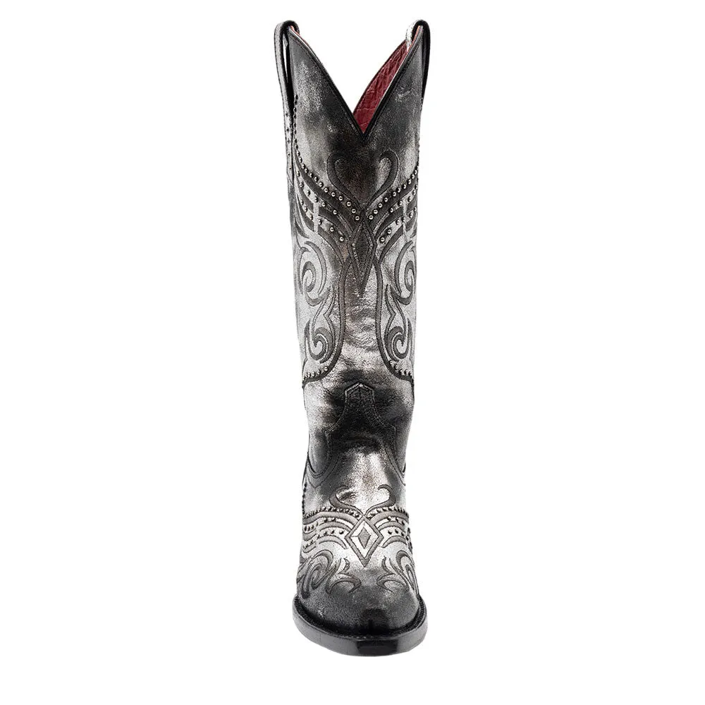 Ferrini Masquerade Silver Metallic Full Grain Snipped Toe Leather Boots