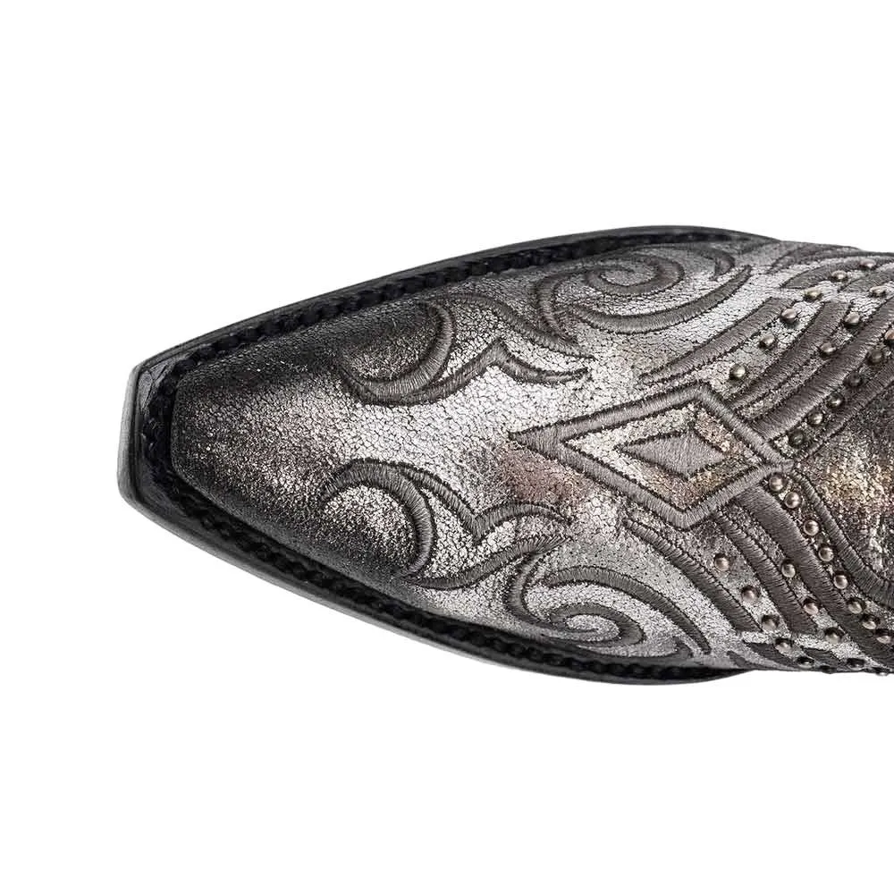 Ferrini Masquerade Silver Metallic Full Grain Snipped Toe Leather Boots