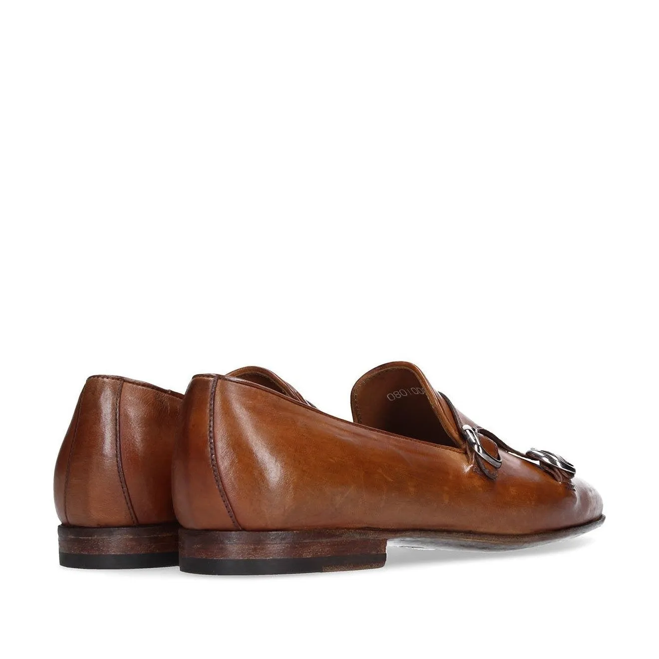 Franceschetti Sirio Men's Shoes Brown Horse Leather Double Buckle Belgian Loafers (FCCT1003)