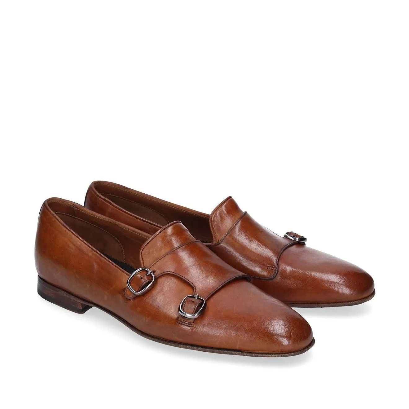 Franceschetti Sirio Men's Shoes Brown Horse Leather Double Buckle Belgian Loafers (FCCT1003)
