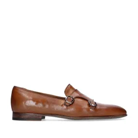 Franceschetti Sirio Men's Shoes Brown Horse Leather Double Buckle Belgian Loafers (FCCT1003)