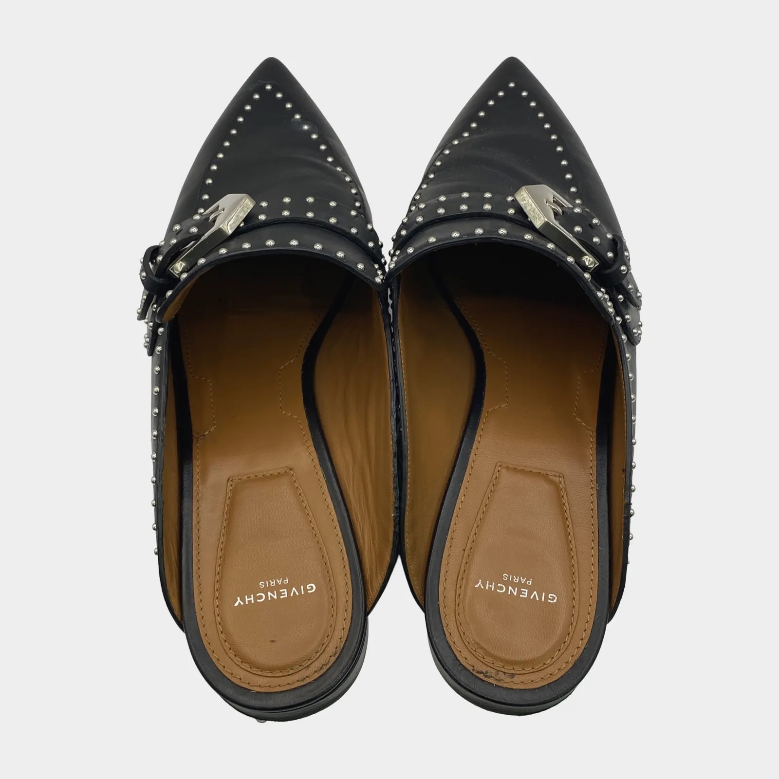 Givenchy women's black leather slip on loafers with silver hardware