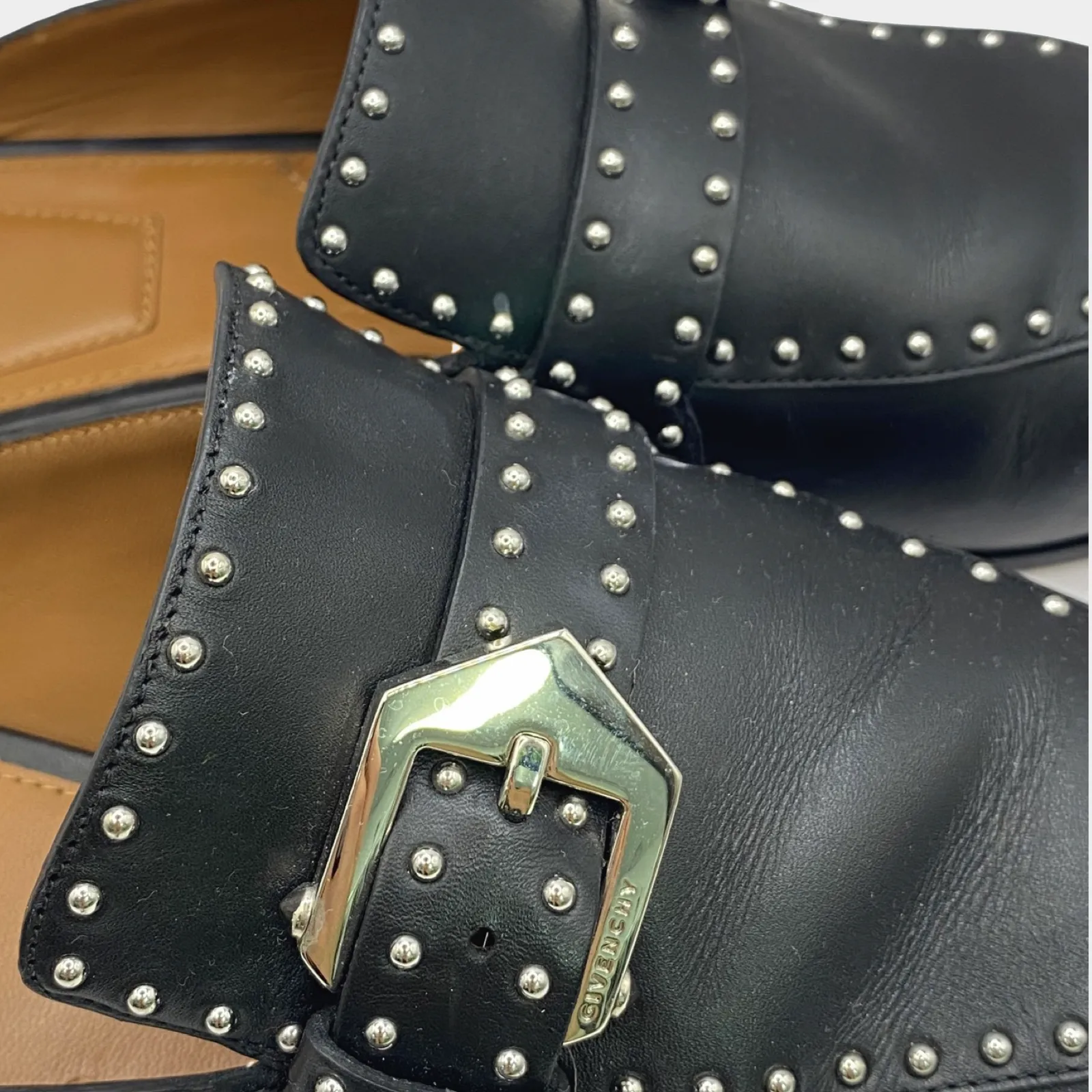 Givenchy women's black leather slip on loafers with silver hardware