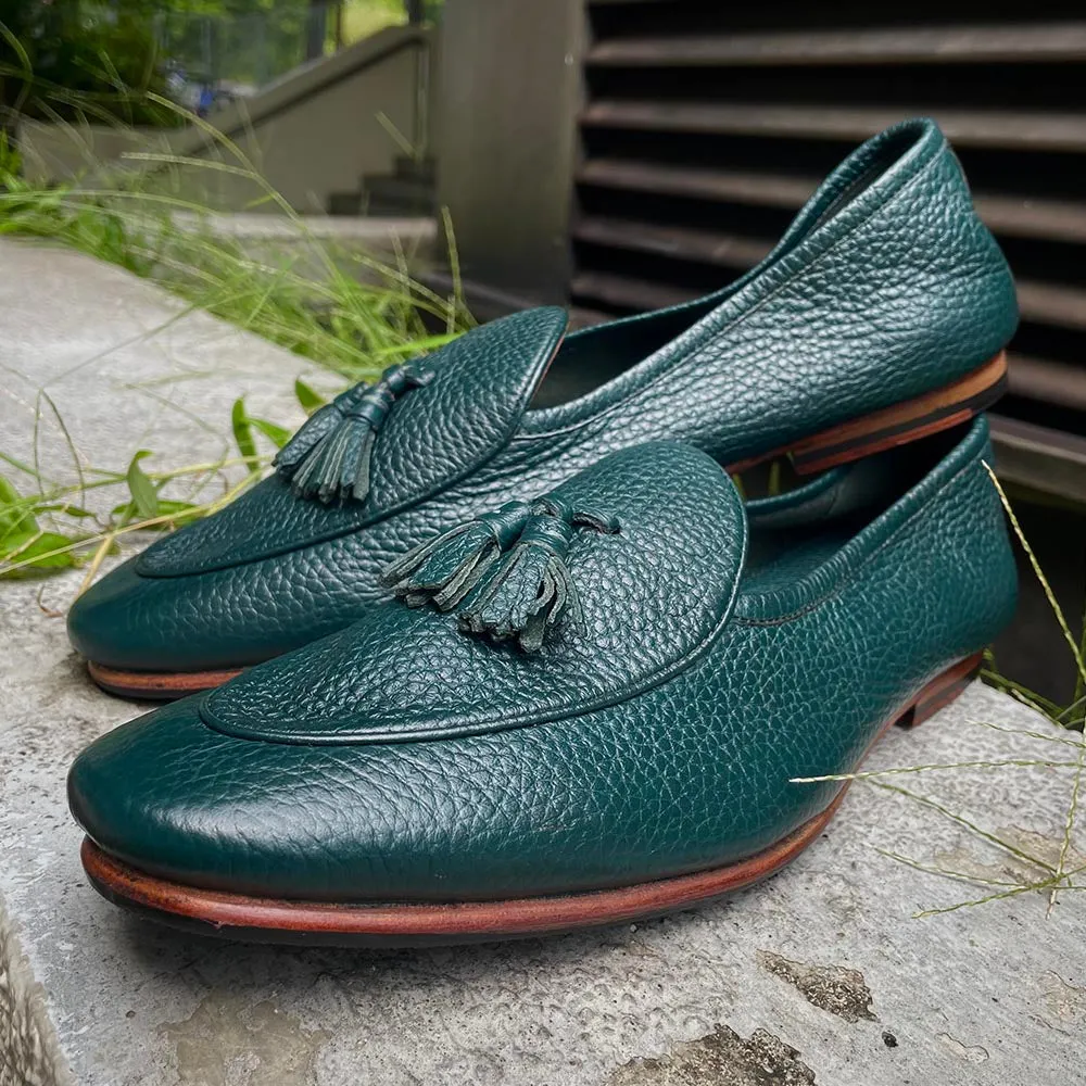 Green Unlined Supersoft City Tassel Loafers