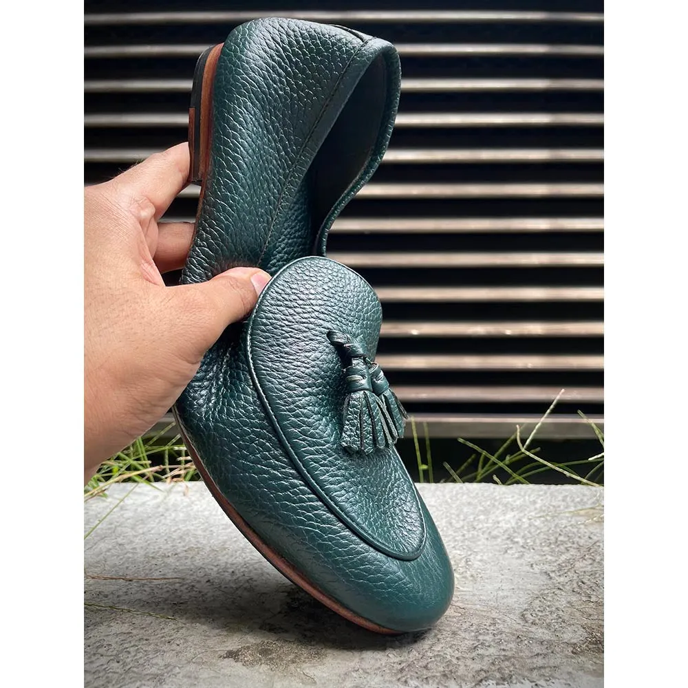 Green Unlined Supersoft City Tassel Loafers