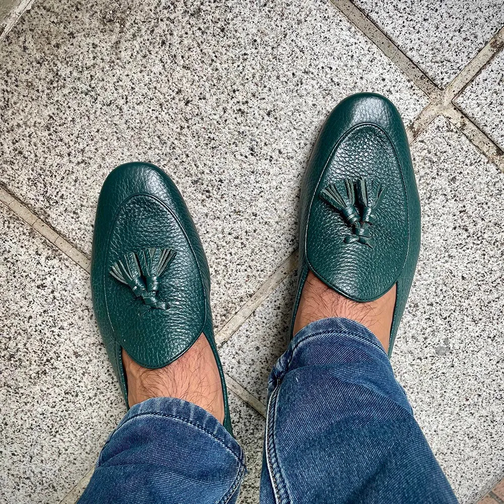 Green Unlined Supersoft City Tassel Loafers
