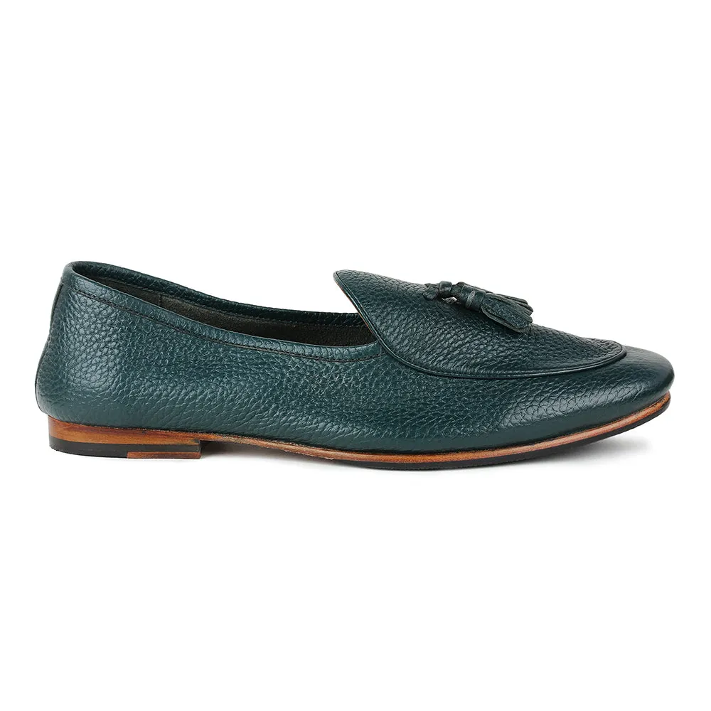 Green Unlined Supersoft City Tassel Loafers