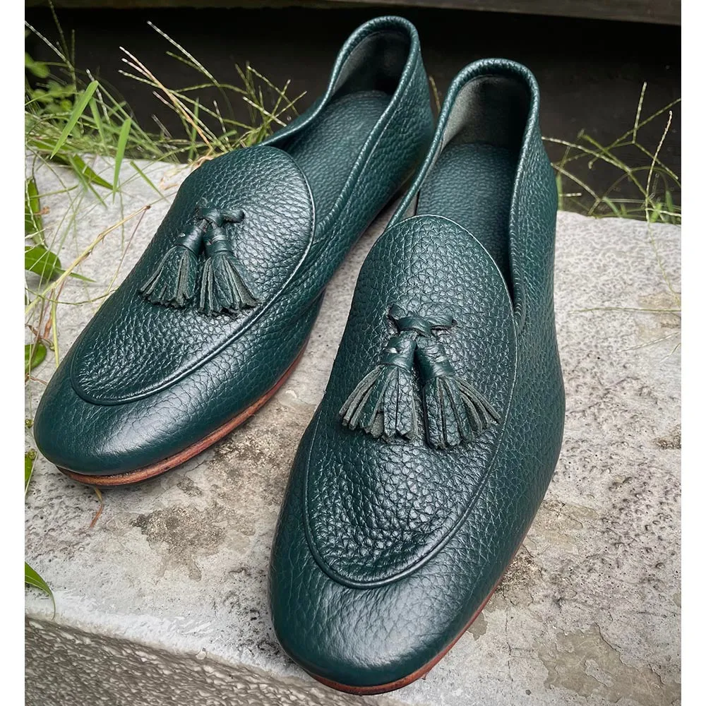 Green Unlined Supersoft City Tassel Loafers