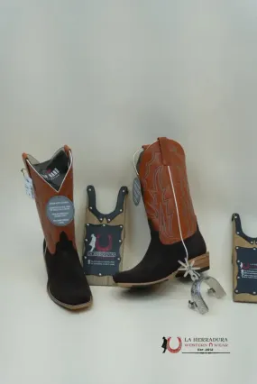 HORSE POWER CHOCOLATE SUEDE BUCKY TANGERINE