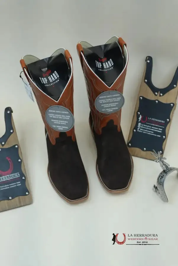 HORSE POWER CHOCOLATE SUEDE BUCKY TANGERINE