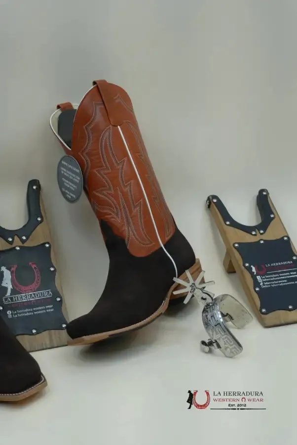 HORSE POWER CHOCOLATE SUEDE BUCKY TANGERINE