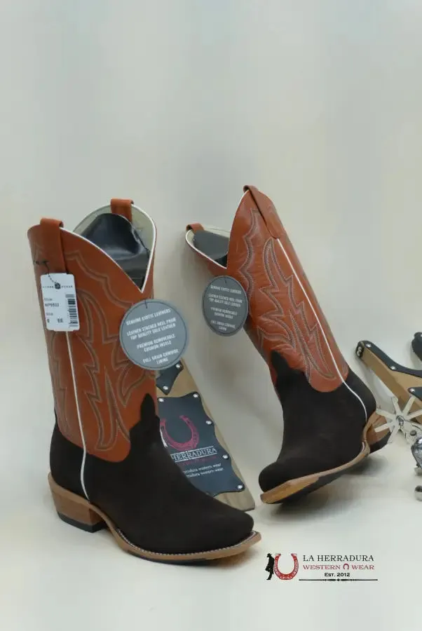 HORSE POWER CHOCOLATE SUEDE BUCKY TANGERINE