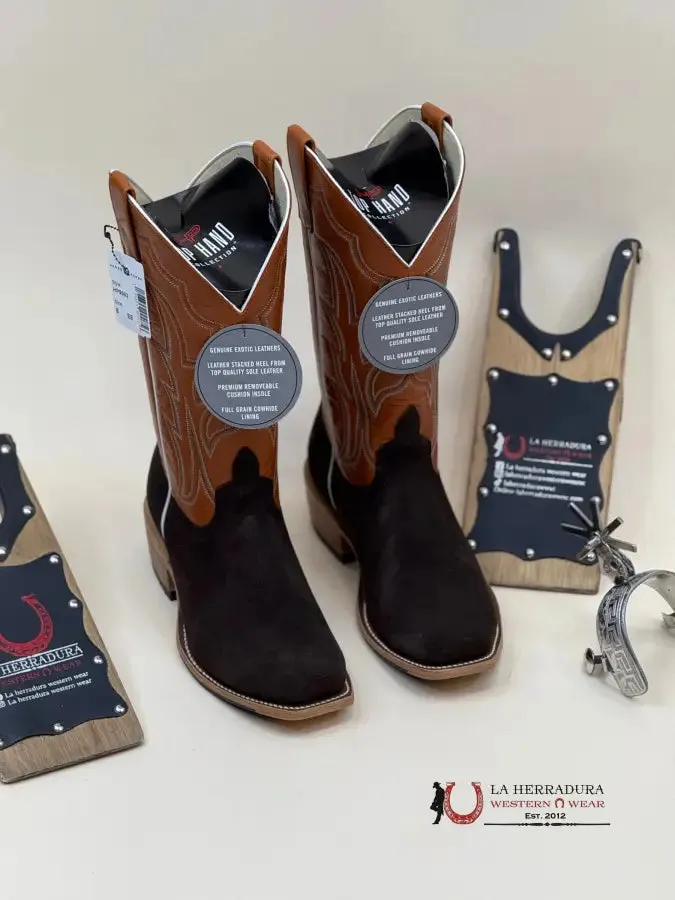 HORSE POWER CHOCOLATE SUEDE BUCKY TANGERINE