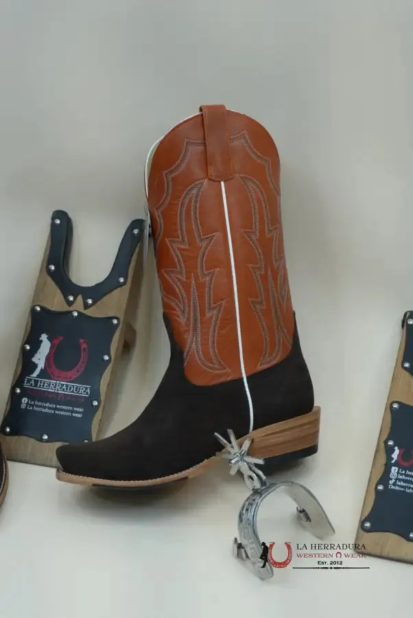 HORSE POWER CHOCOLATE SUEDE BUCKY TANGERINE