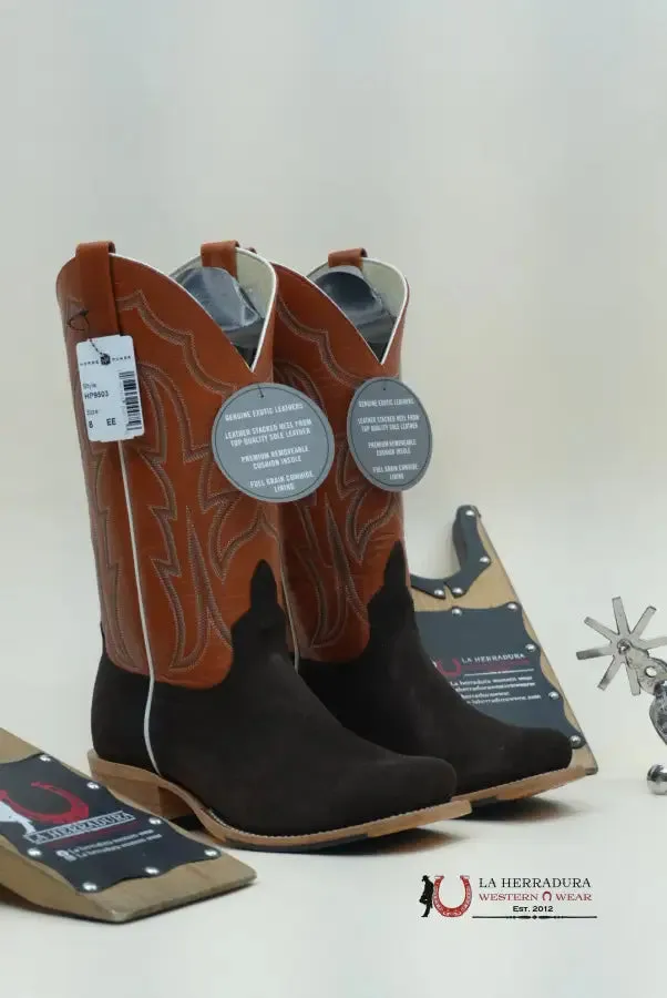 HORSE POWER CHOCOLATE SUEDE BUCKY TANGERINE