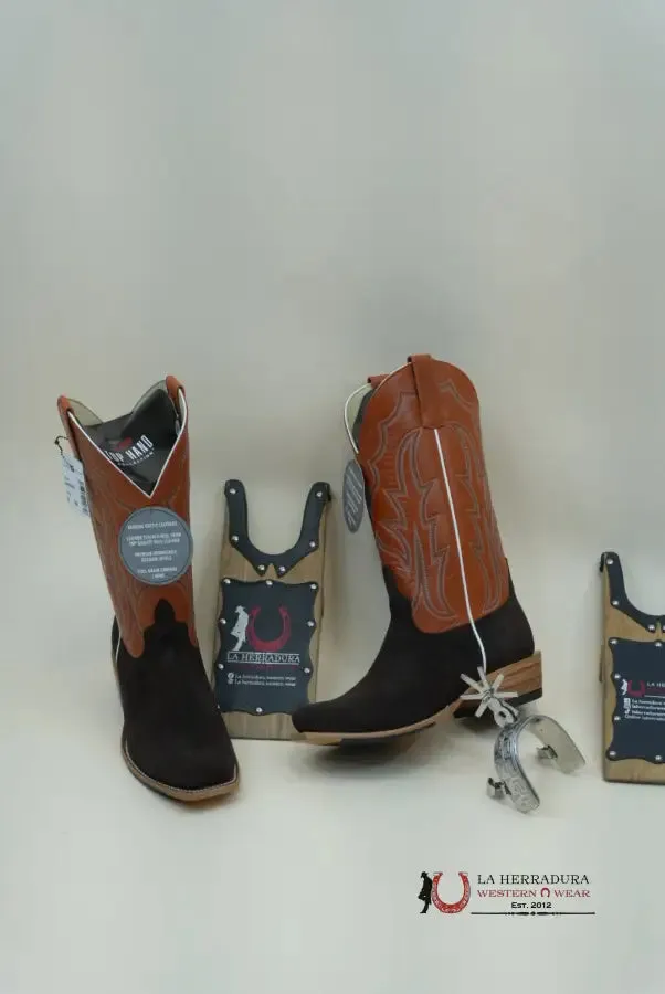 HORSE POWER CHOCOLATE SUEDE BUCKY TANGERINE