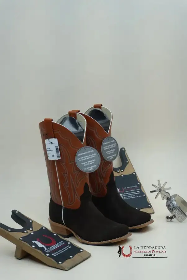 HORSE POWER CHOCOLATE SUEDE BUCKY TANGERINE