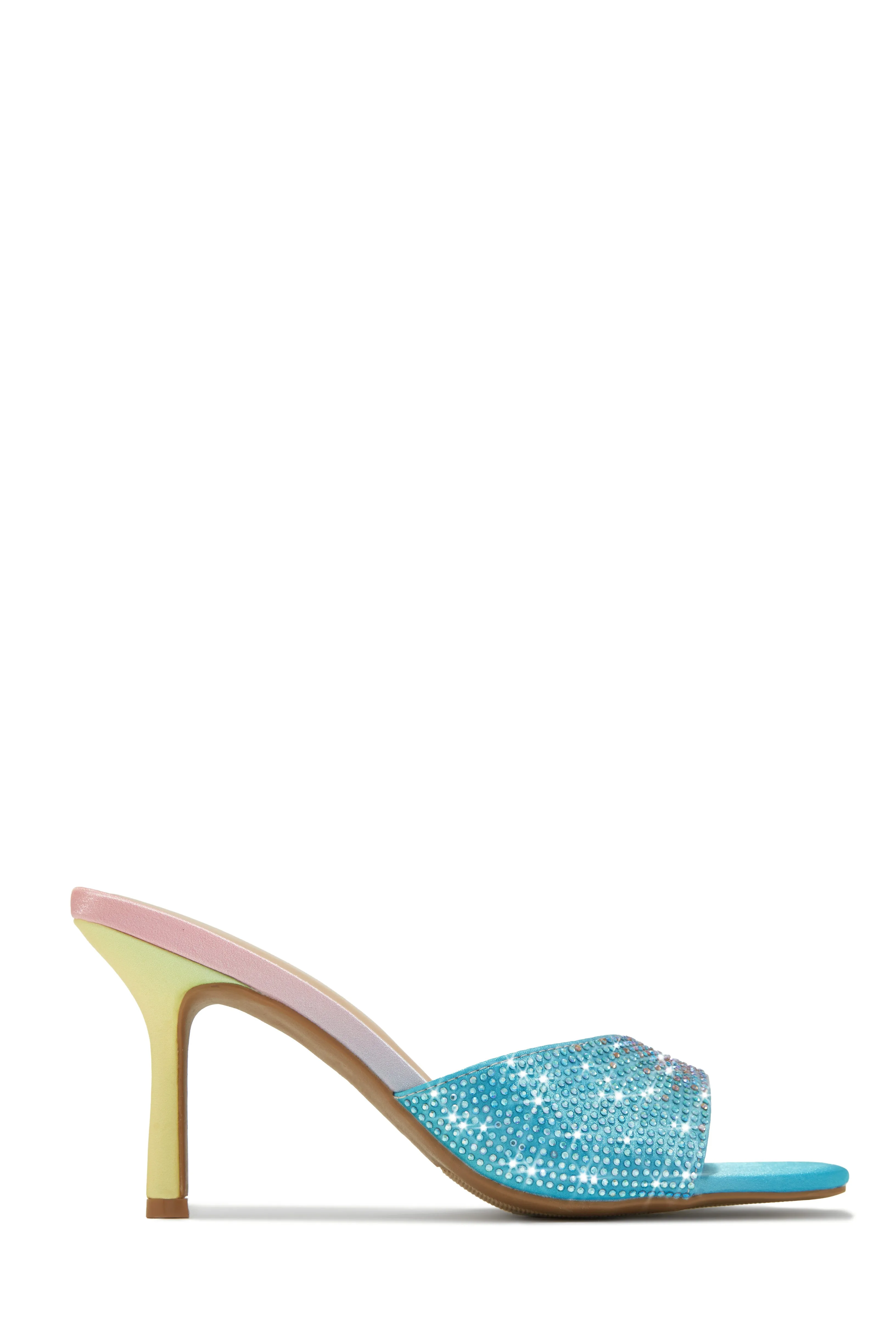 Irina Embellished Mid High Heels - Denim