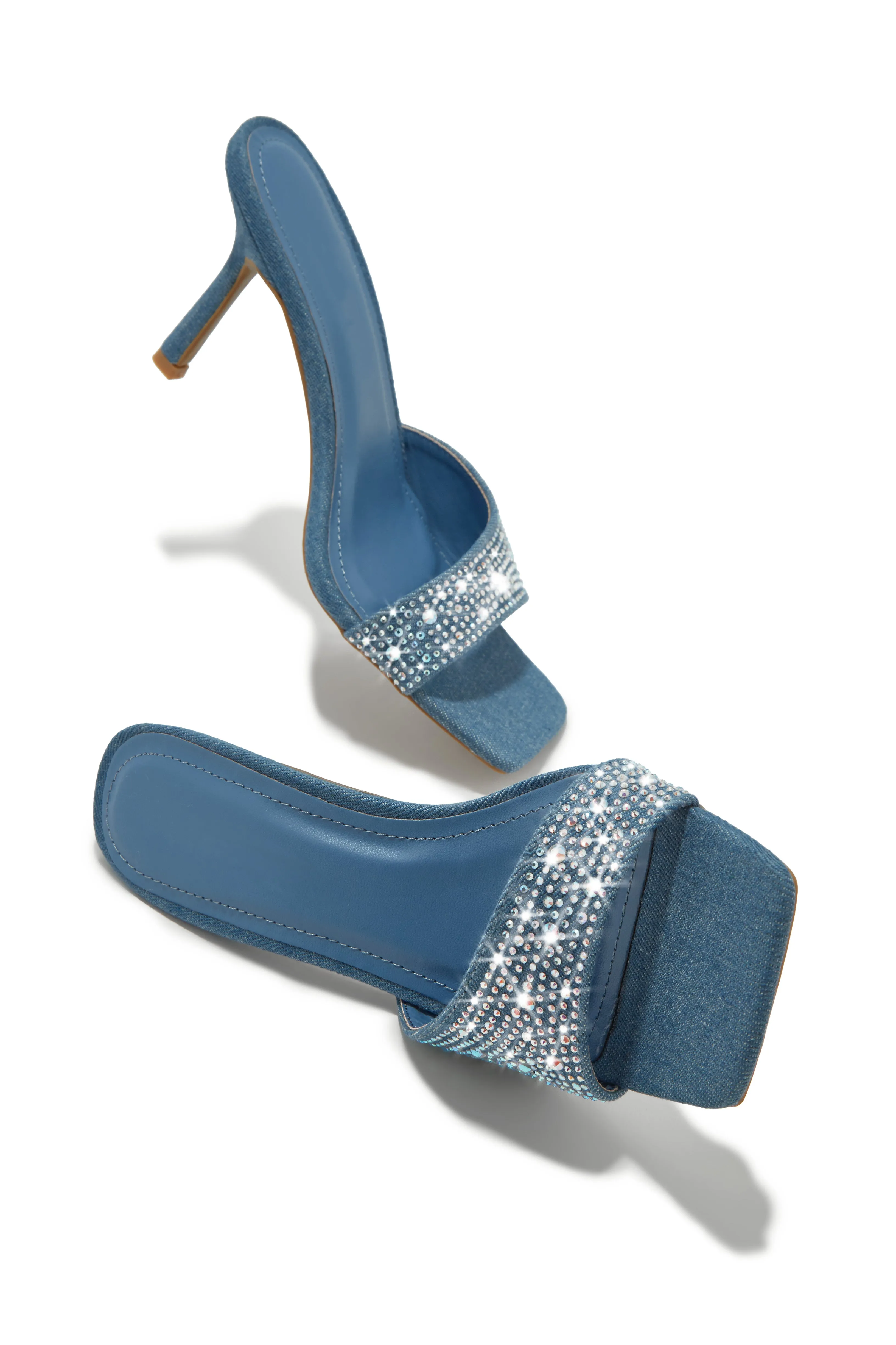 Irina Embellished Mid High Heels - Denim