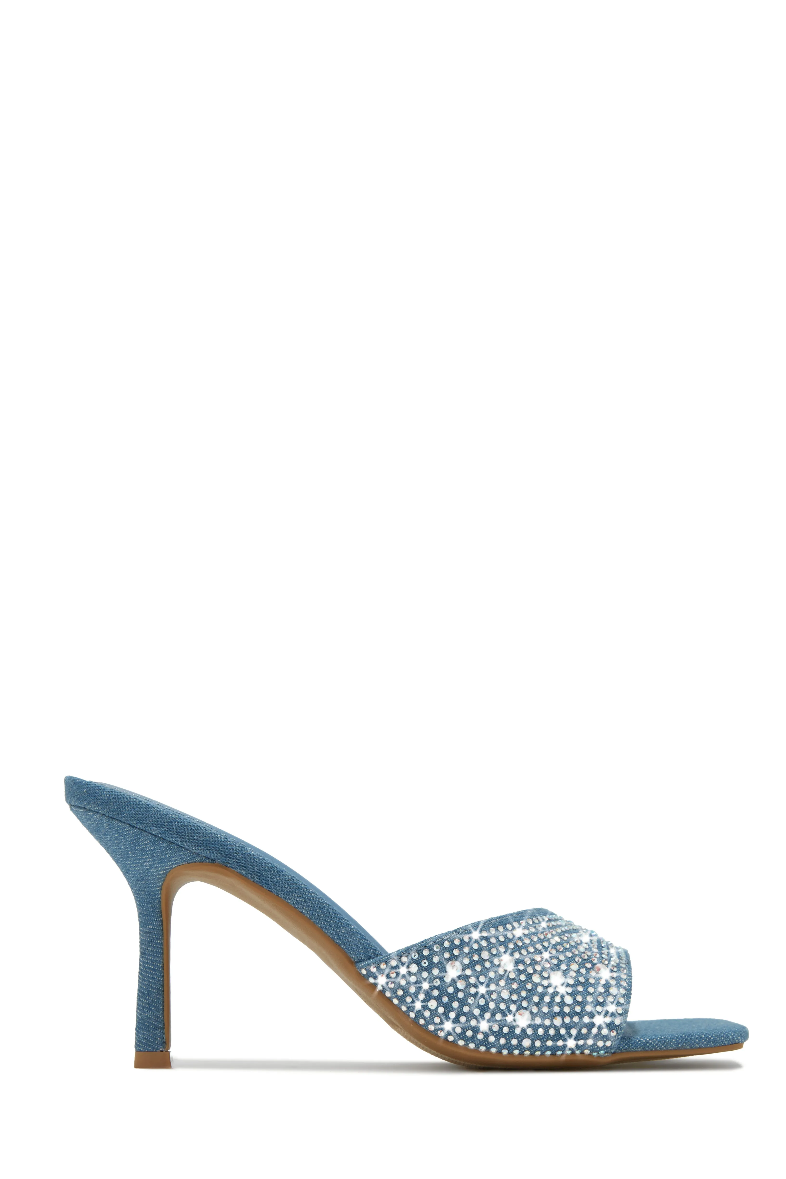 Irina Embellished Mid High Heels - Denim