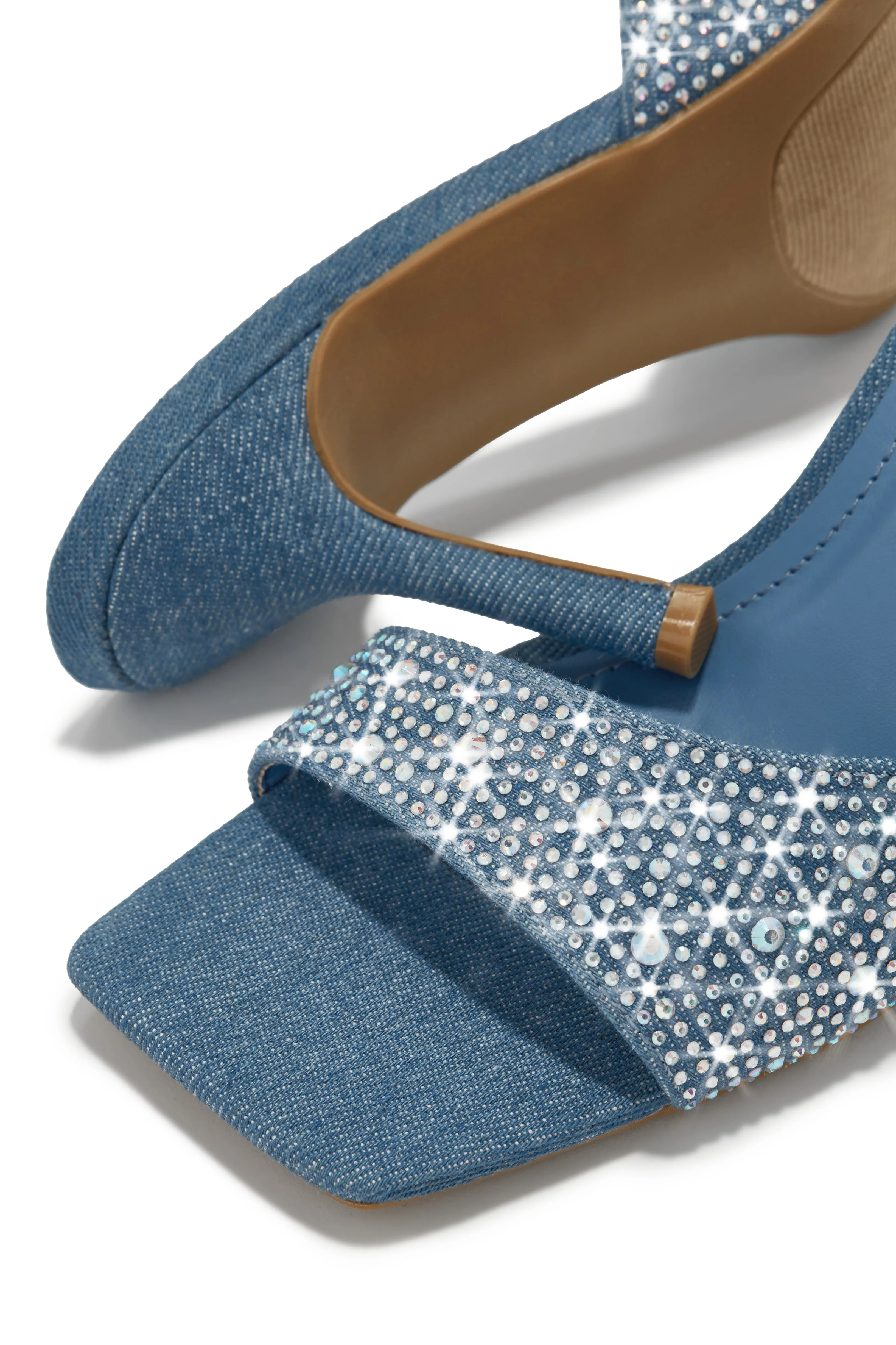 Irina Embellished Mid High Heels - Denim