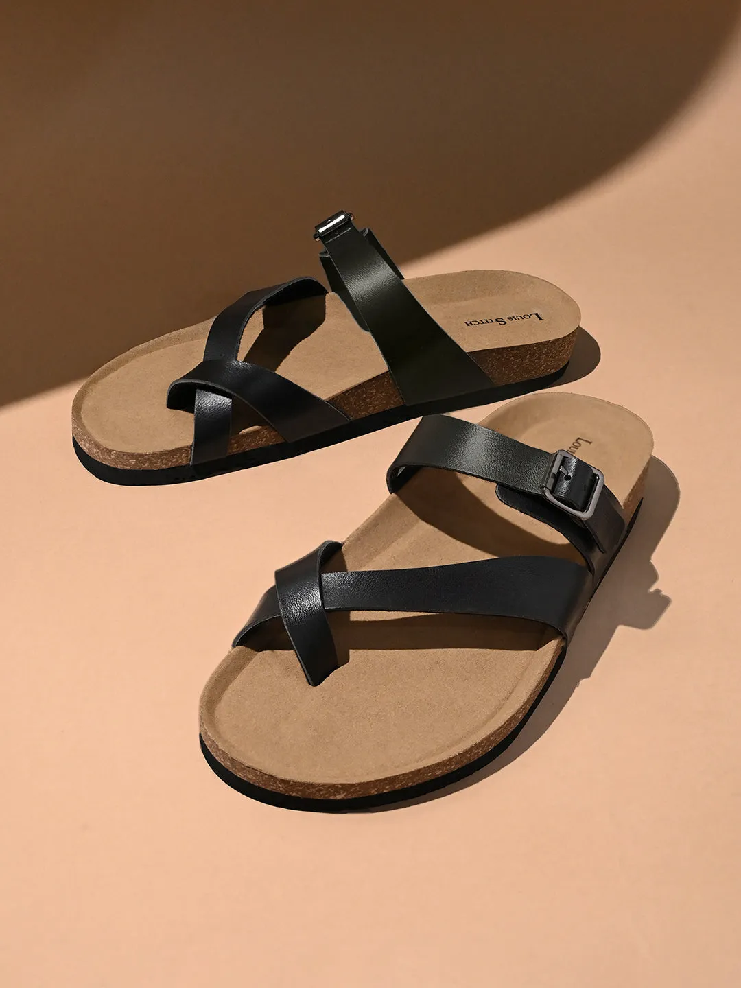 Jet Black Lightweight Open Toe ring Slip-on Cork Sandal