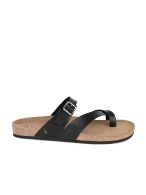 Jet Black Lightweight Open Toe ring Slip-on Cork Sandal