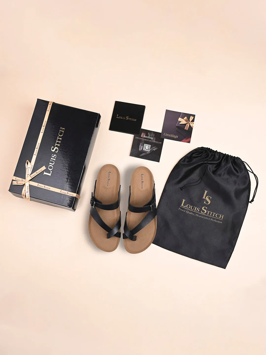 Jet Black Lightweight Open Toe ring Slip-on Cork Sandal