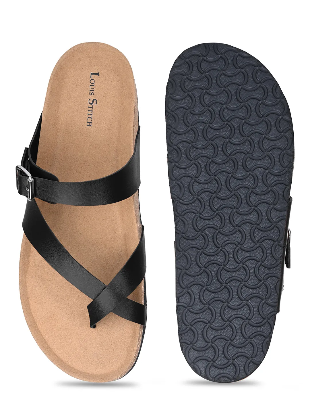 Jet Black Lightweight Open Toe ring Slip-on Cork Sandal