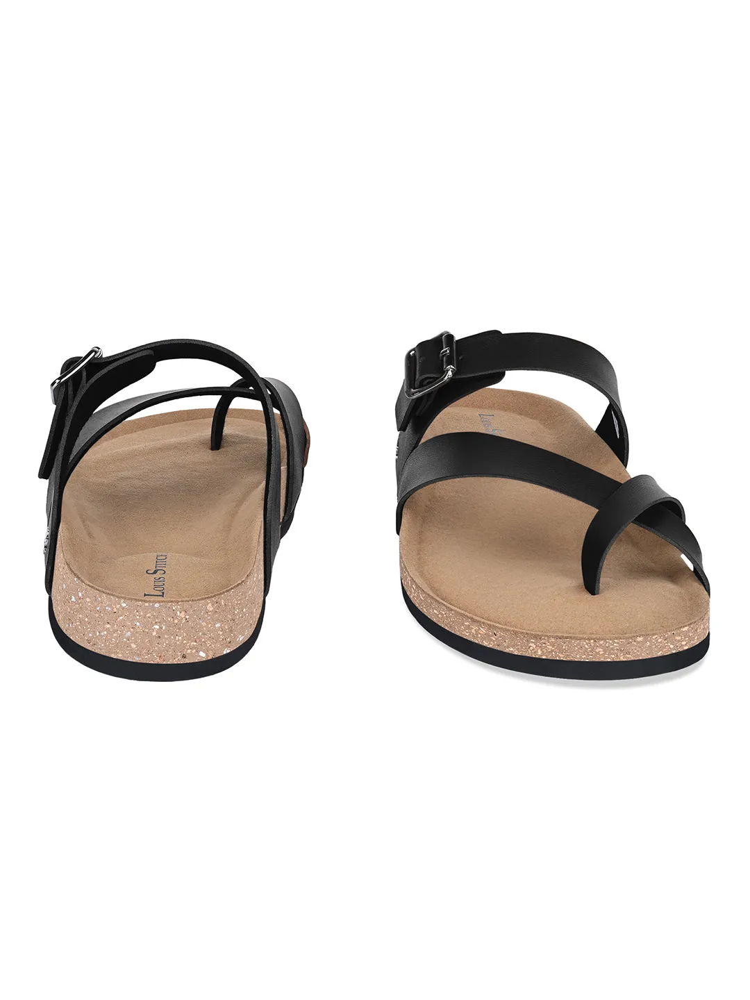 Jet Black Lightweight Open Toe ring Slip-on Cork Sandal