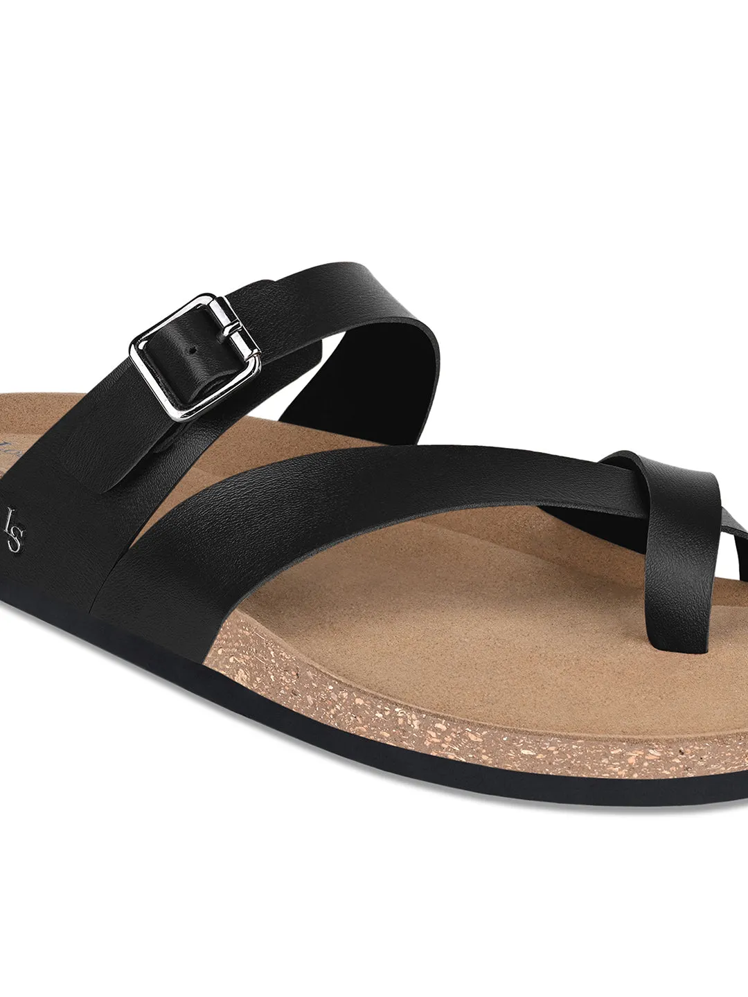 Jet Black Lightweight Open Toe ring Slip-on Cork Sandal