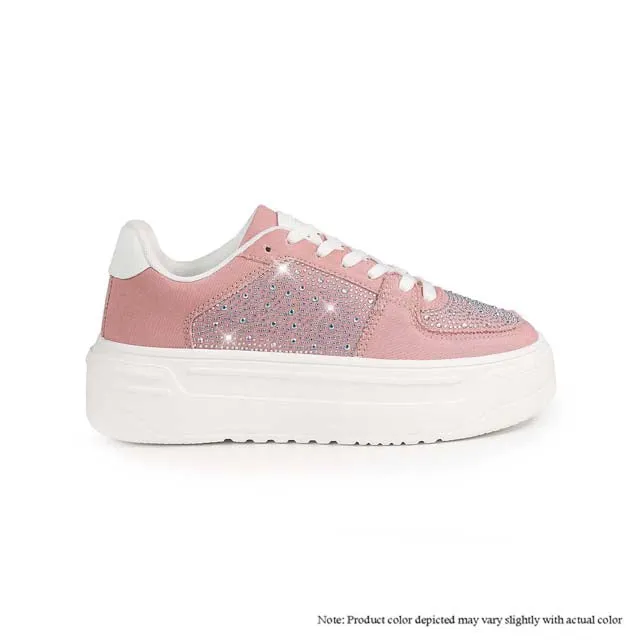MARSEL-1 LACEUP RHINESTONE SNEAKERS - BLUSH