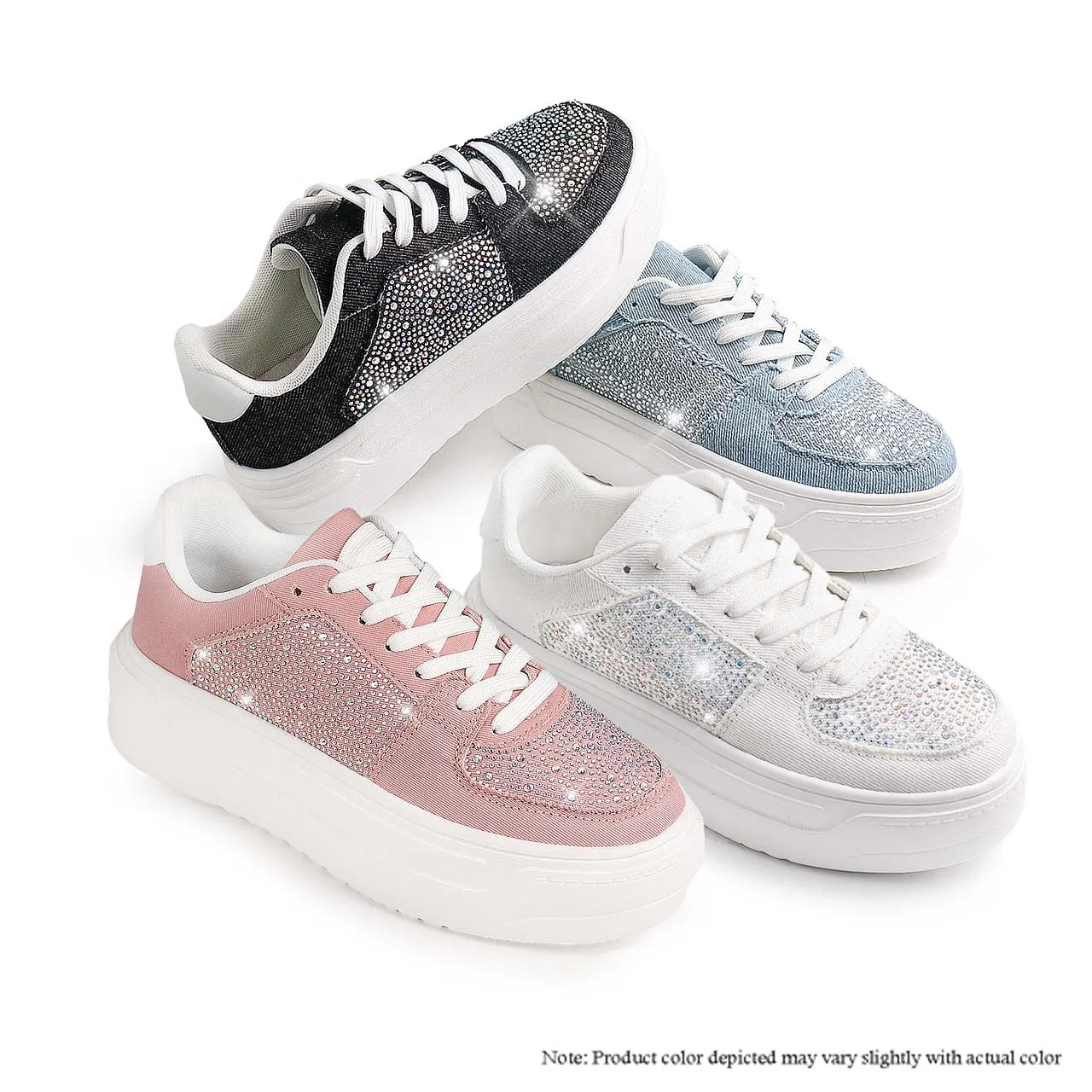 MARSEL-1 LACEUP RHINESTONE SNEAKERS - BLUSH