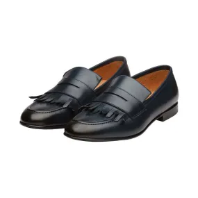 Navy Fringe Penny Loafers