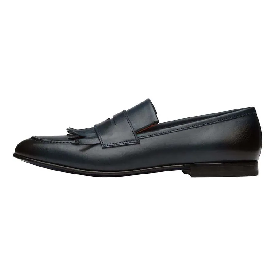 Navy Fringe Penny Loafers