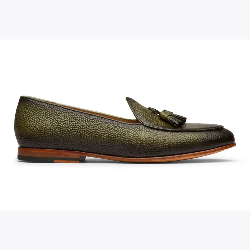 Olive Patina Grain Belgian Tassel Loafers