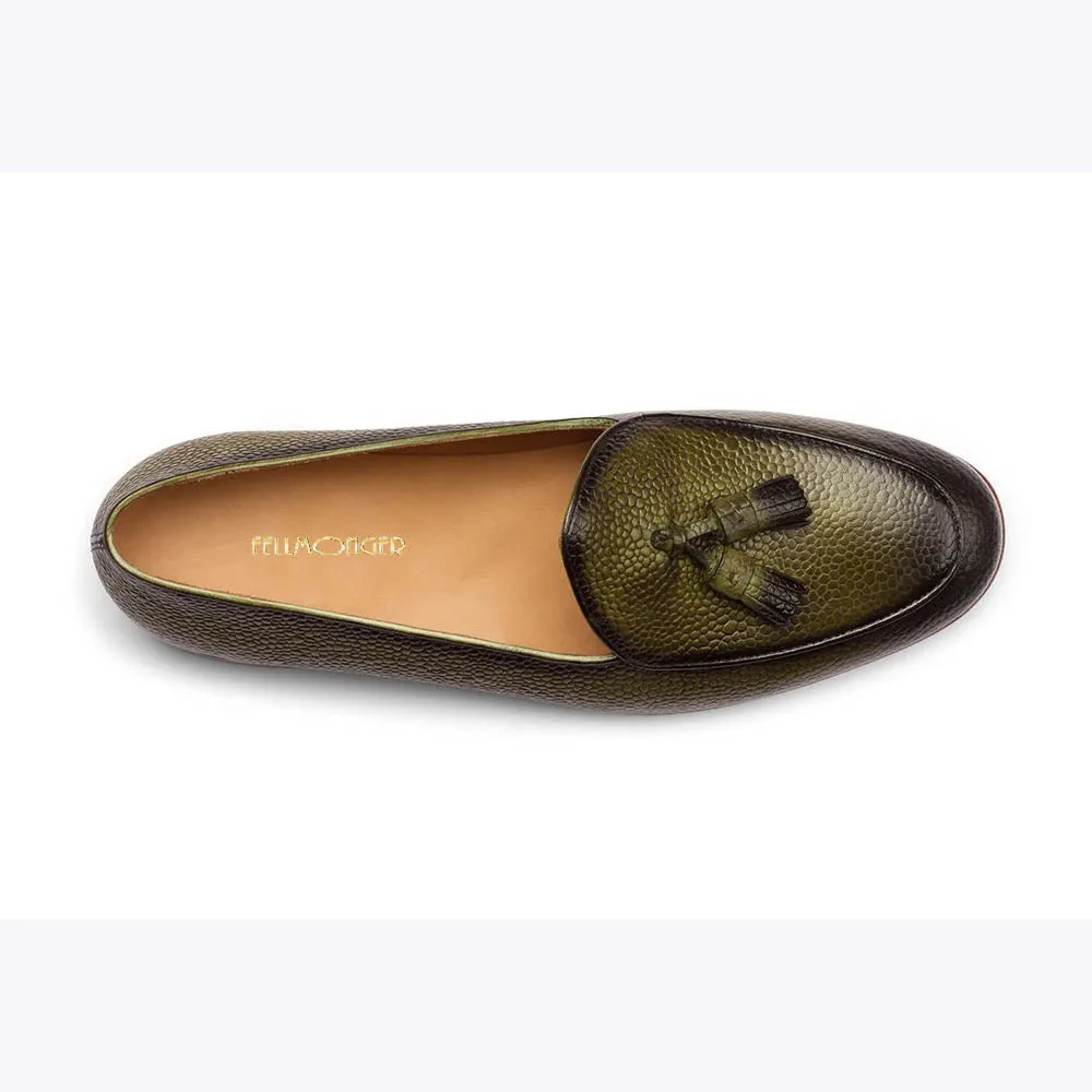 Olive Patina Grain Belgian Tassel Loafers