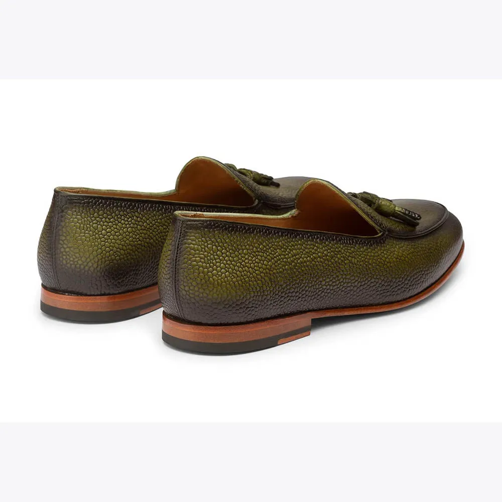 Olive Patina Grain Belgian Tassel Loafers