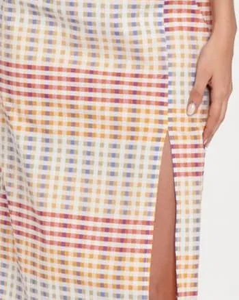 Organic Cotton Checked Cutout Midi Dress in Check | Check