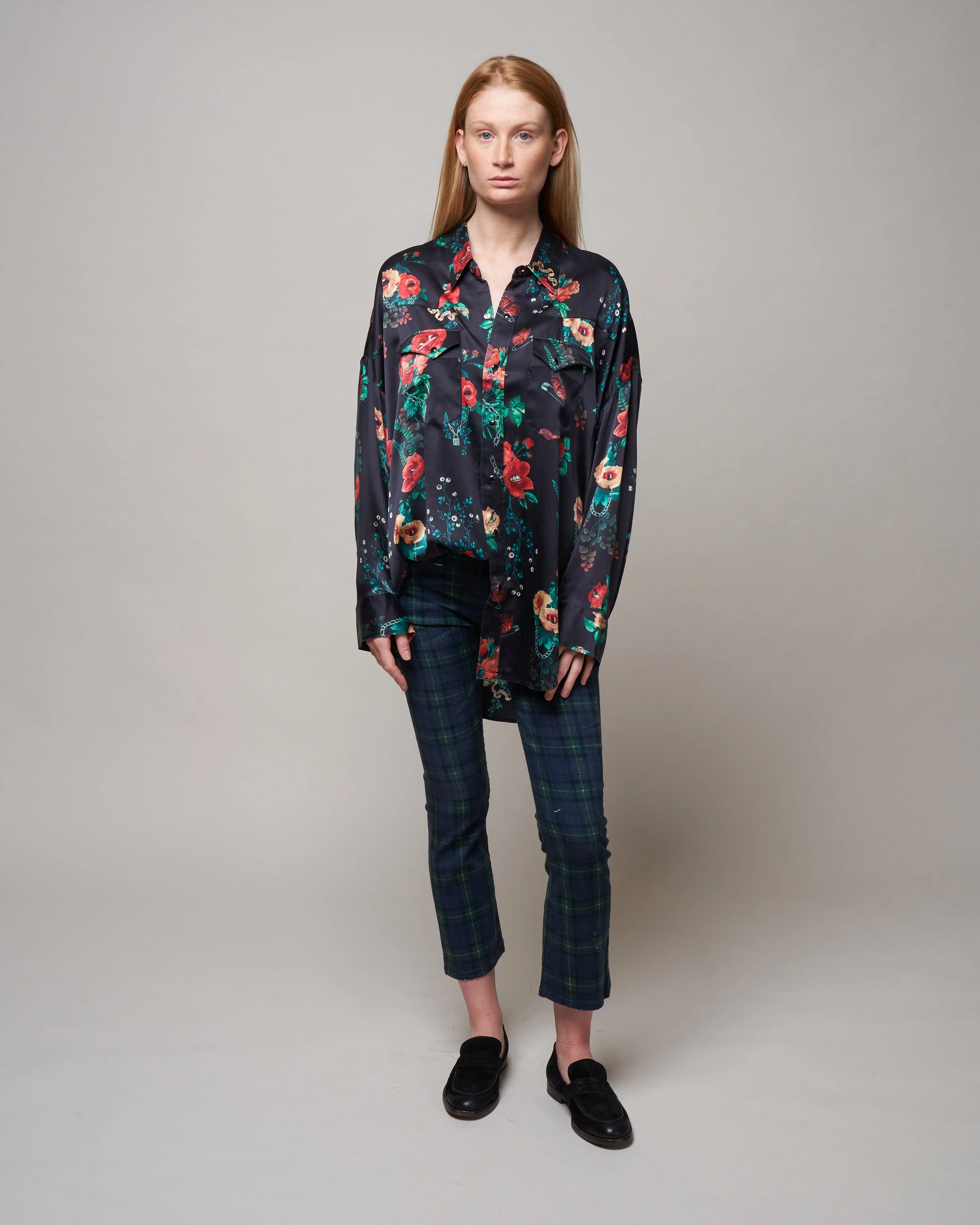 oversized cowboy shirt - black useless treasures print