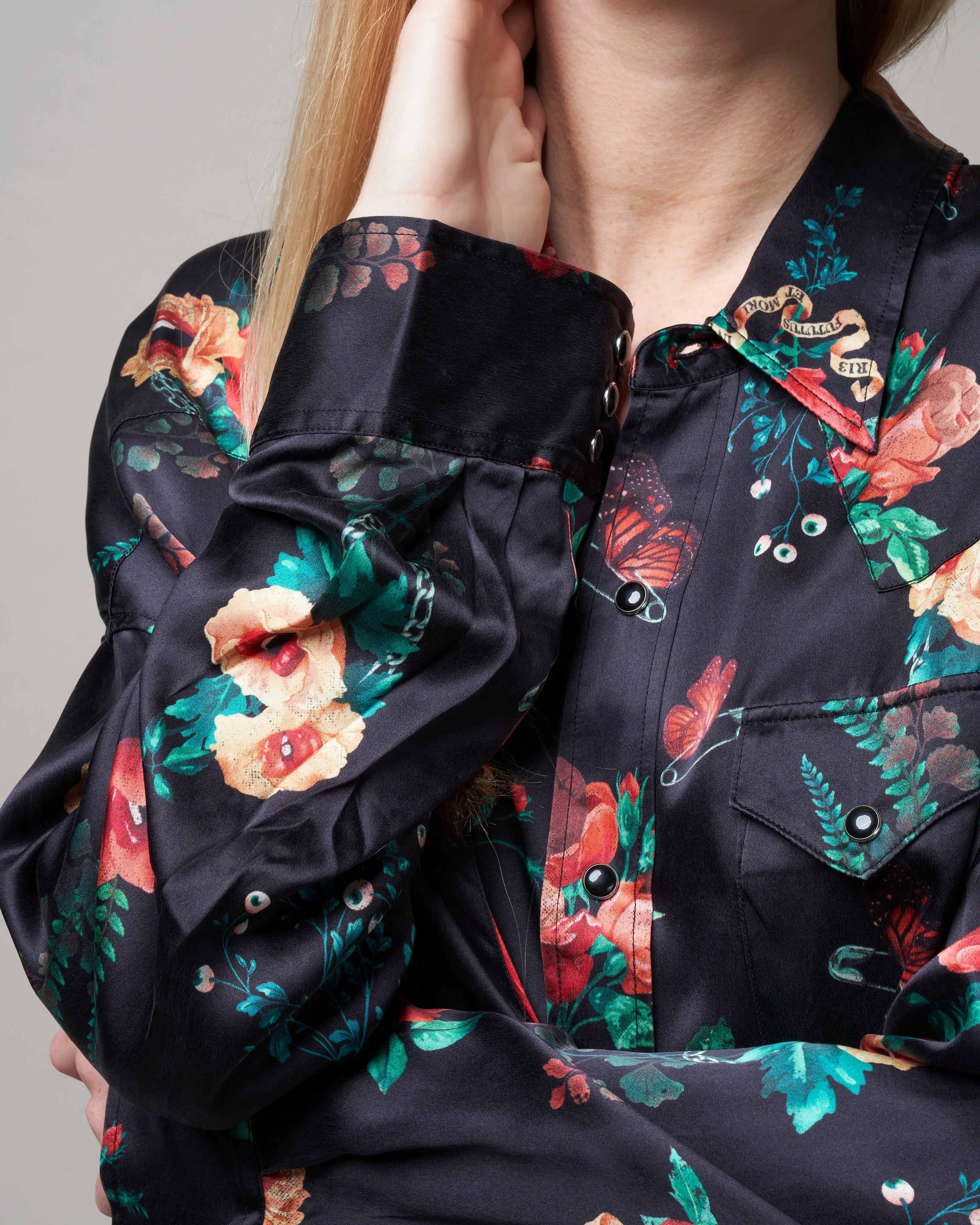 oversized cowboy shirt - black useless treasures print