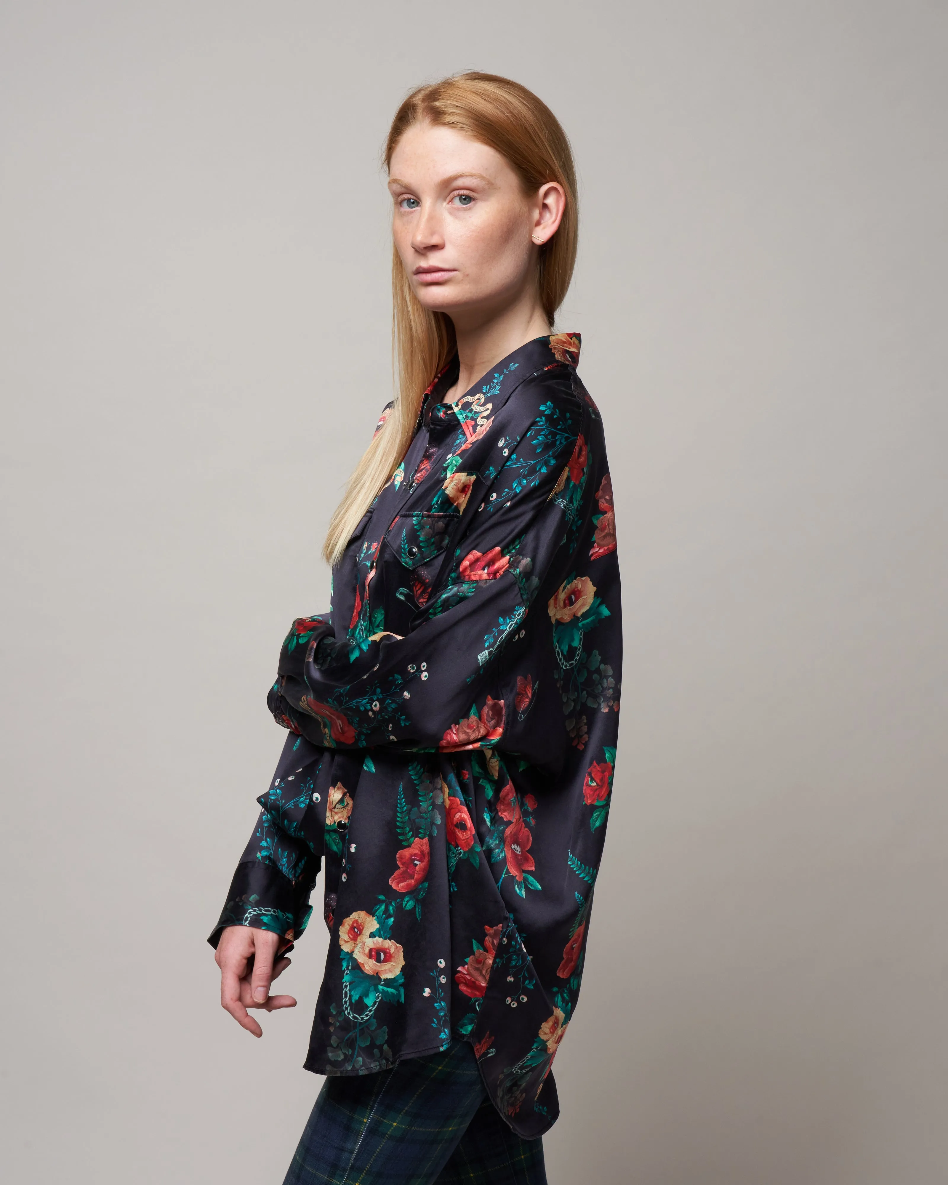 oversized cowboy shirt - black useless treasures print