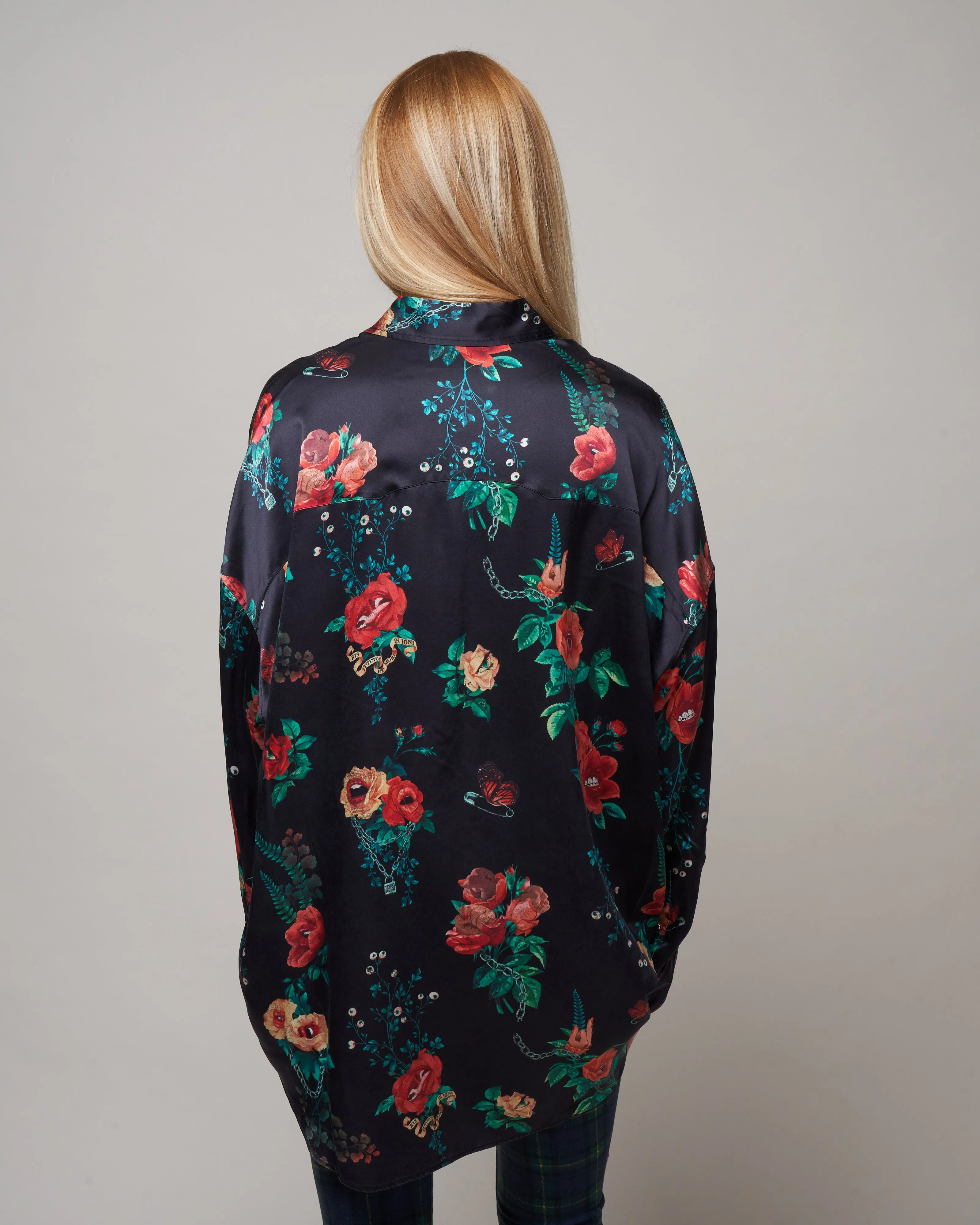 oversized cowboy shirt - black useless treasures print