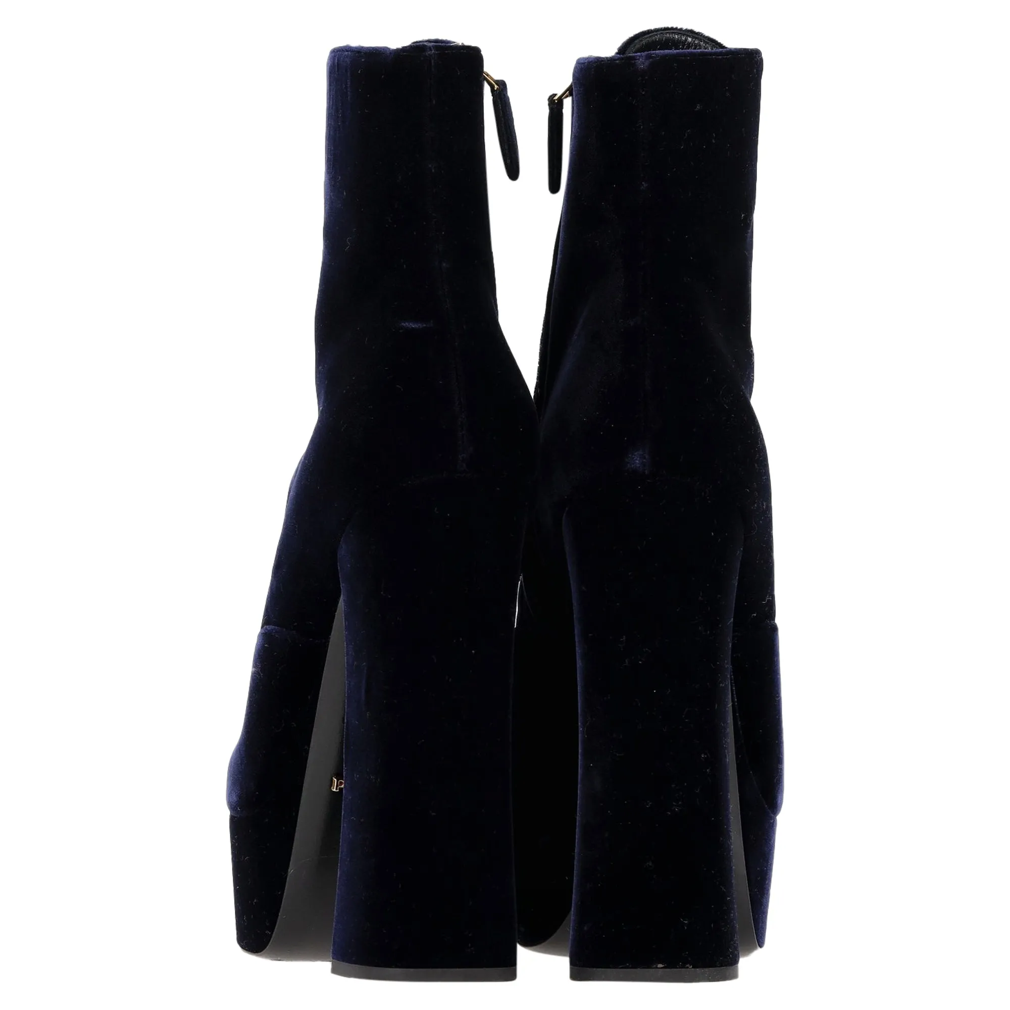 Prada Lace-Up Platform Boots in Navy Blue Velvet