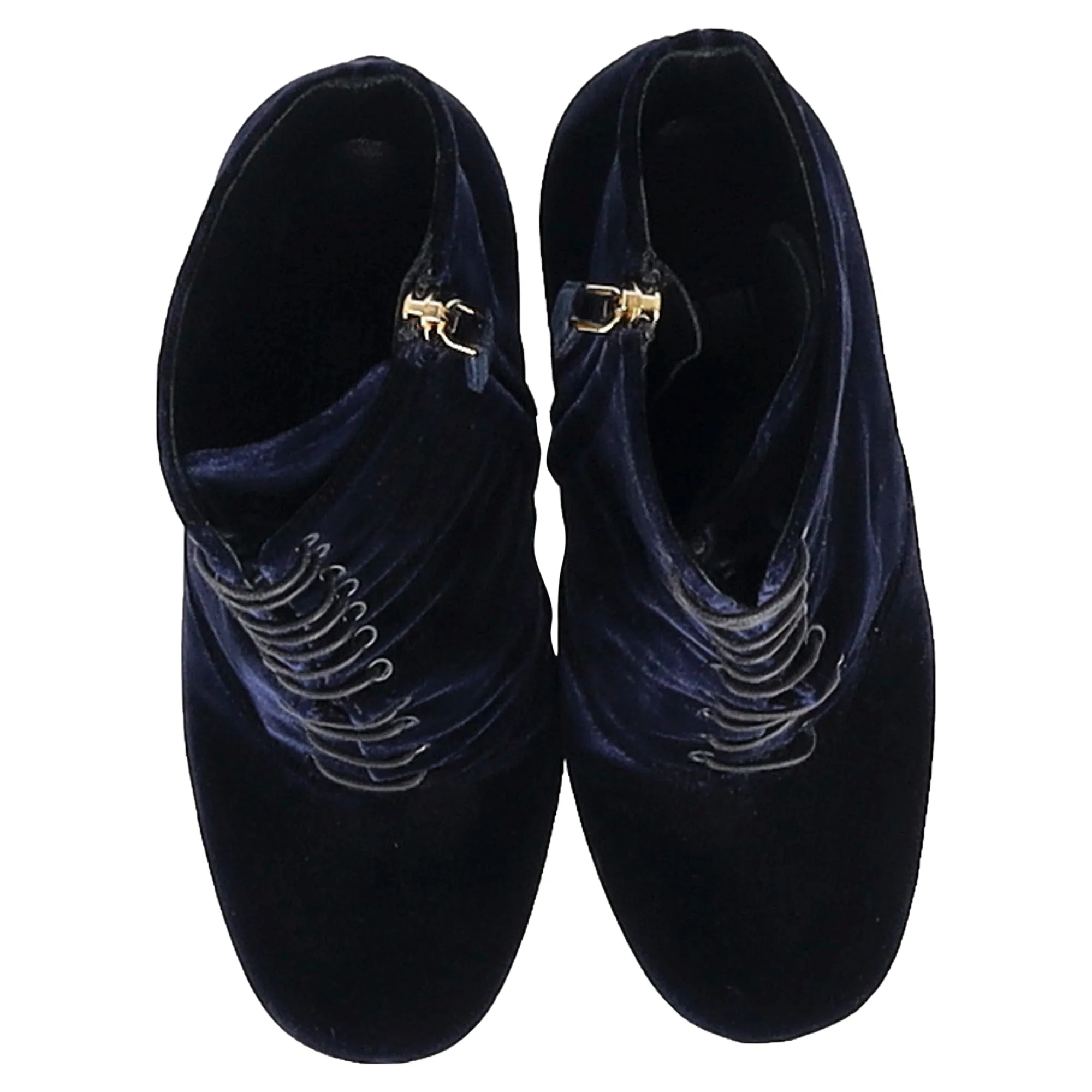 Prada Lace-Up Platform Boots in Navy Blue Velvet