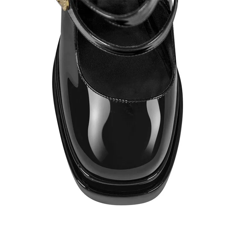 Pump Double Platform Chunky Buckle Ankle Strap Shoes