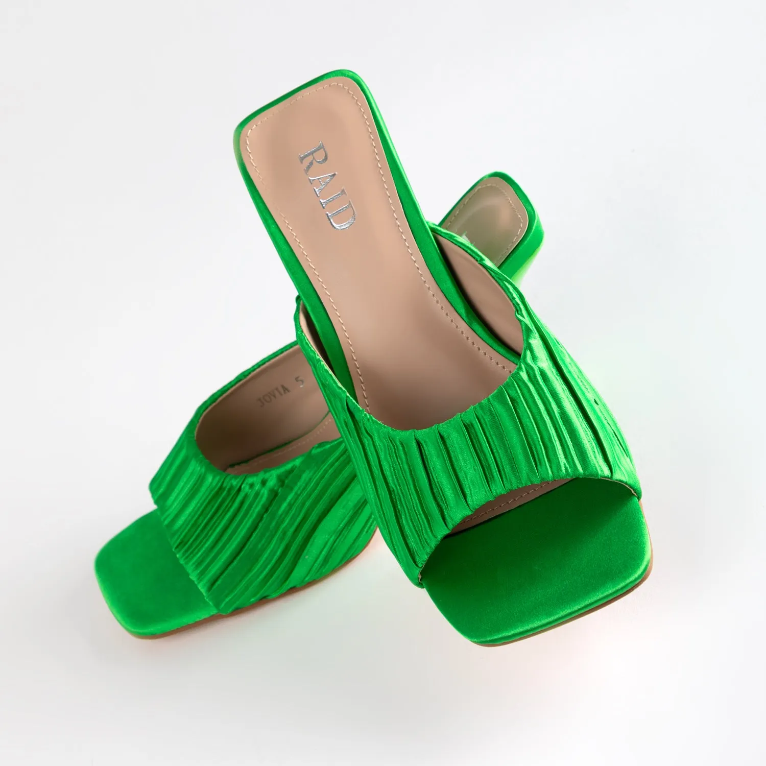 RAID Jovia Heeled Mule In Green Satin